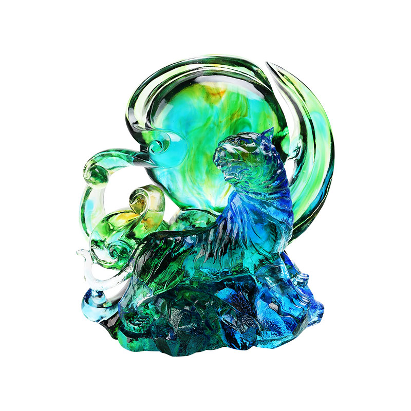 Modro-zelené priehľadné krištáľové sklenené tigrované ozdoby