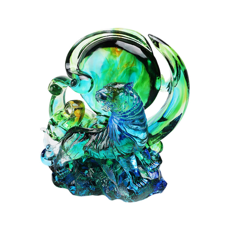 Modro-zelené priehľadné krištáľové sklenené tigrované ozdoby