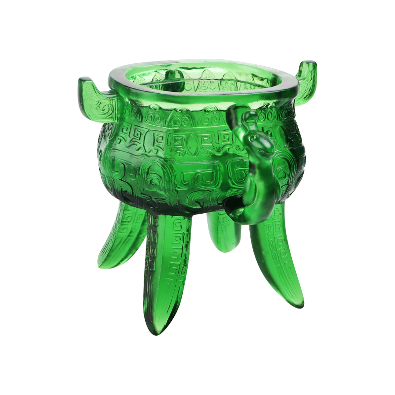 Smaragdovo zelený statív z krištáľového skla s rukoväťami v tvare uší