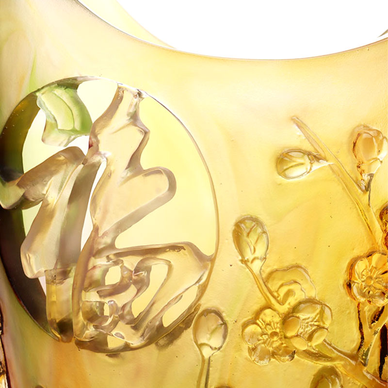 Bytové dekorácie Slivkový kvet Vyrezávaný dizajn Váza z jantárového skla