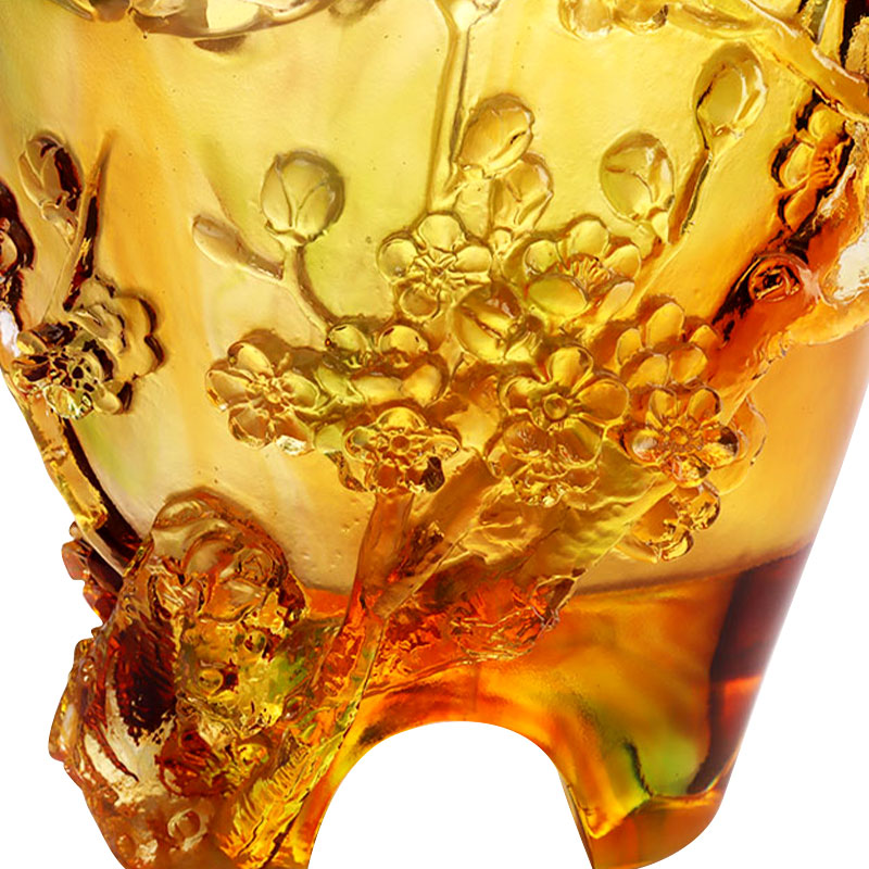 Bytové dekorácie Slivkový kvet Vyrezávaný dizajn Váza z jantárového skla