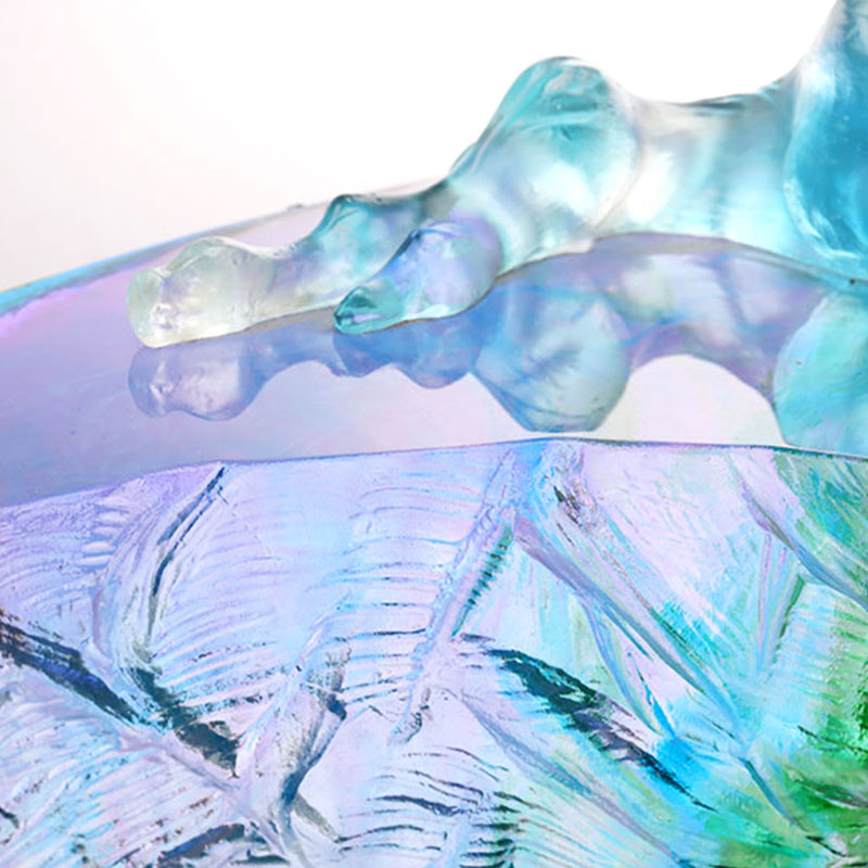 Krištáľová sklenená miska na ovocie s ozdobou vtáčika