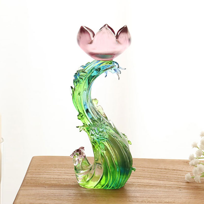 Krištáľový sklenený svietnik v tvare lotosu