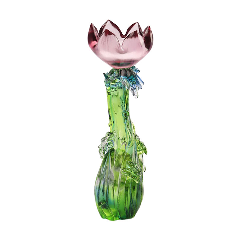 Krištáľový sklenený svietnik v tvare lotosu