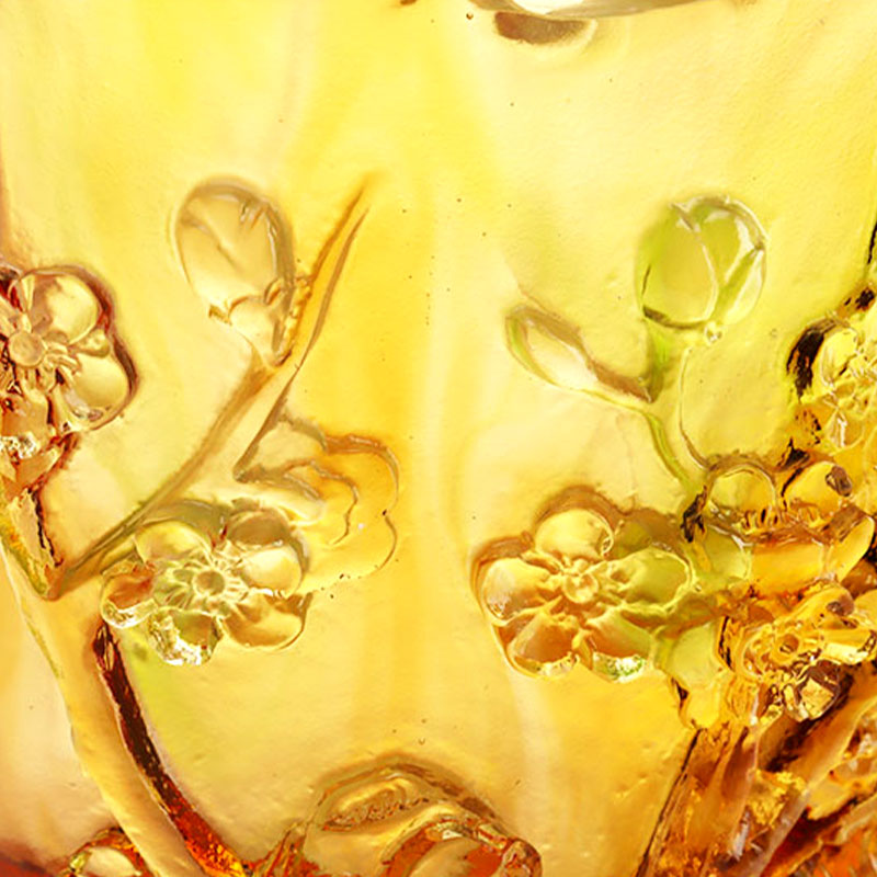 Bytové dekorácie Slivkový kvet Vyrezávaný dizajn Váza z jantárového skla