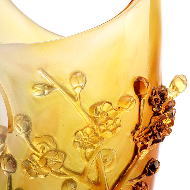 Bytové dekorácie Slivkový kvet Vyrezávaný dizajn Váza z jantárového skla