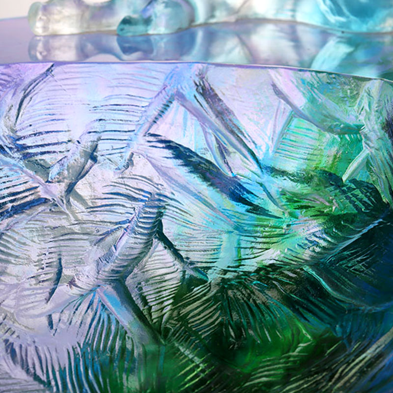 Krištáľová sklenená miska na ovocie s ozdobou vtáčika