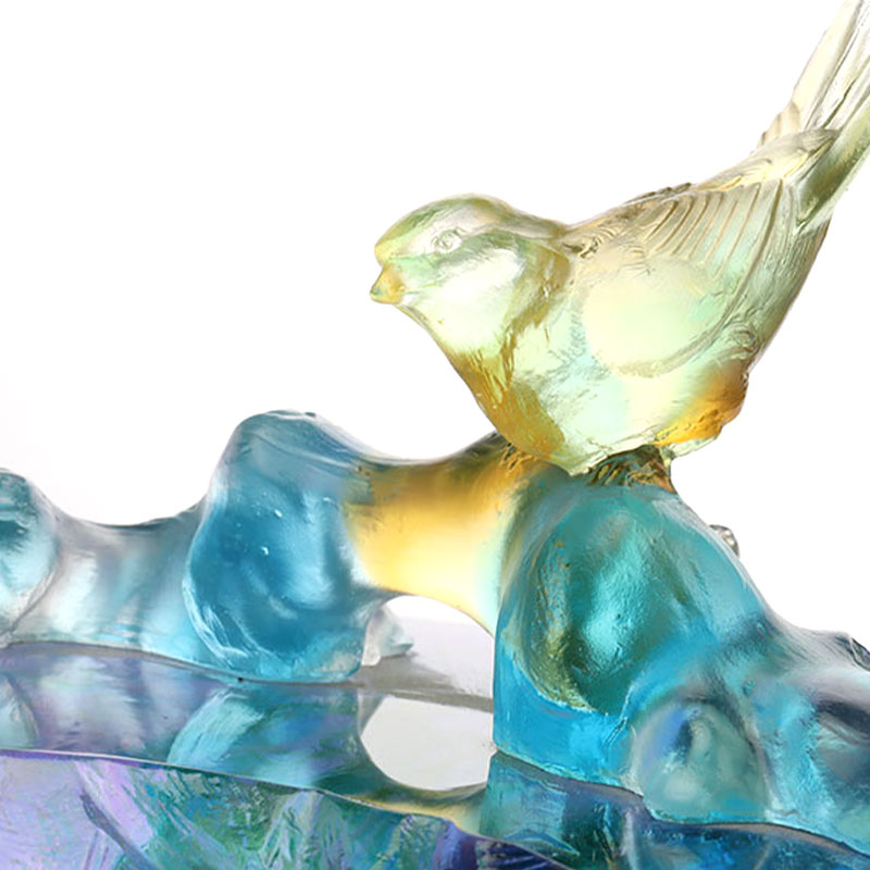 Krištáľová sklenená miska na ovocie s ozdobou vtáčika