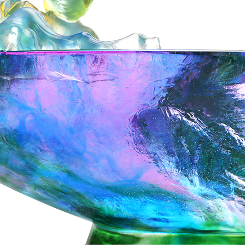 Krištáľová sklenená miska na ovocie s ozdobou vtáčika