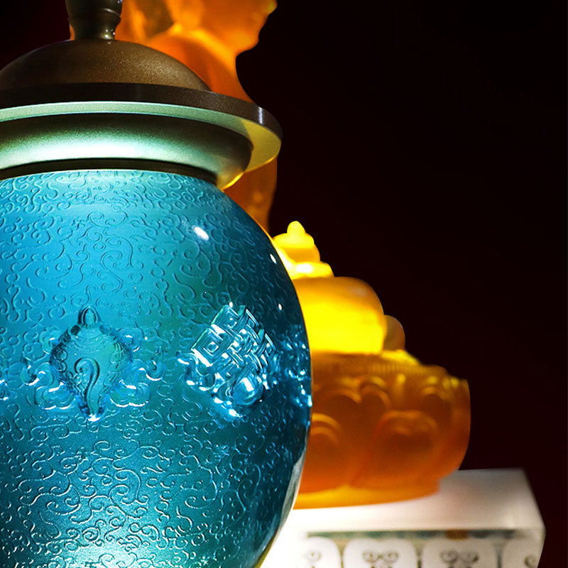 Kráľovská modrá Osem priaznivých symbolov Budhistický oltár z krištáľového skla